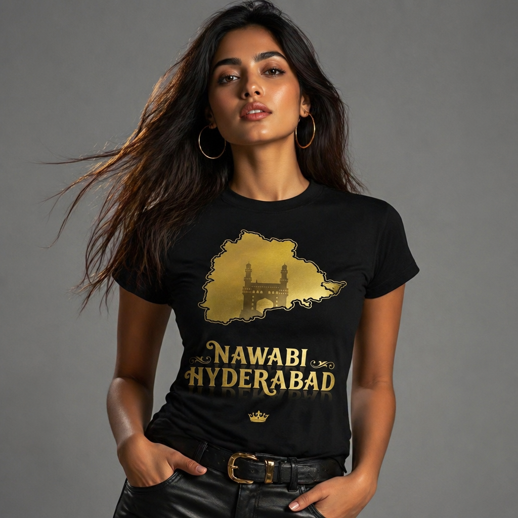 Nawabi Hyderabad T-Shirt Gold Map Graphic Tee Hyderabad Shirt Charminar Design Telangana Pride Unisex Gift