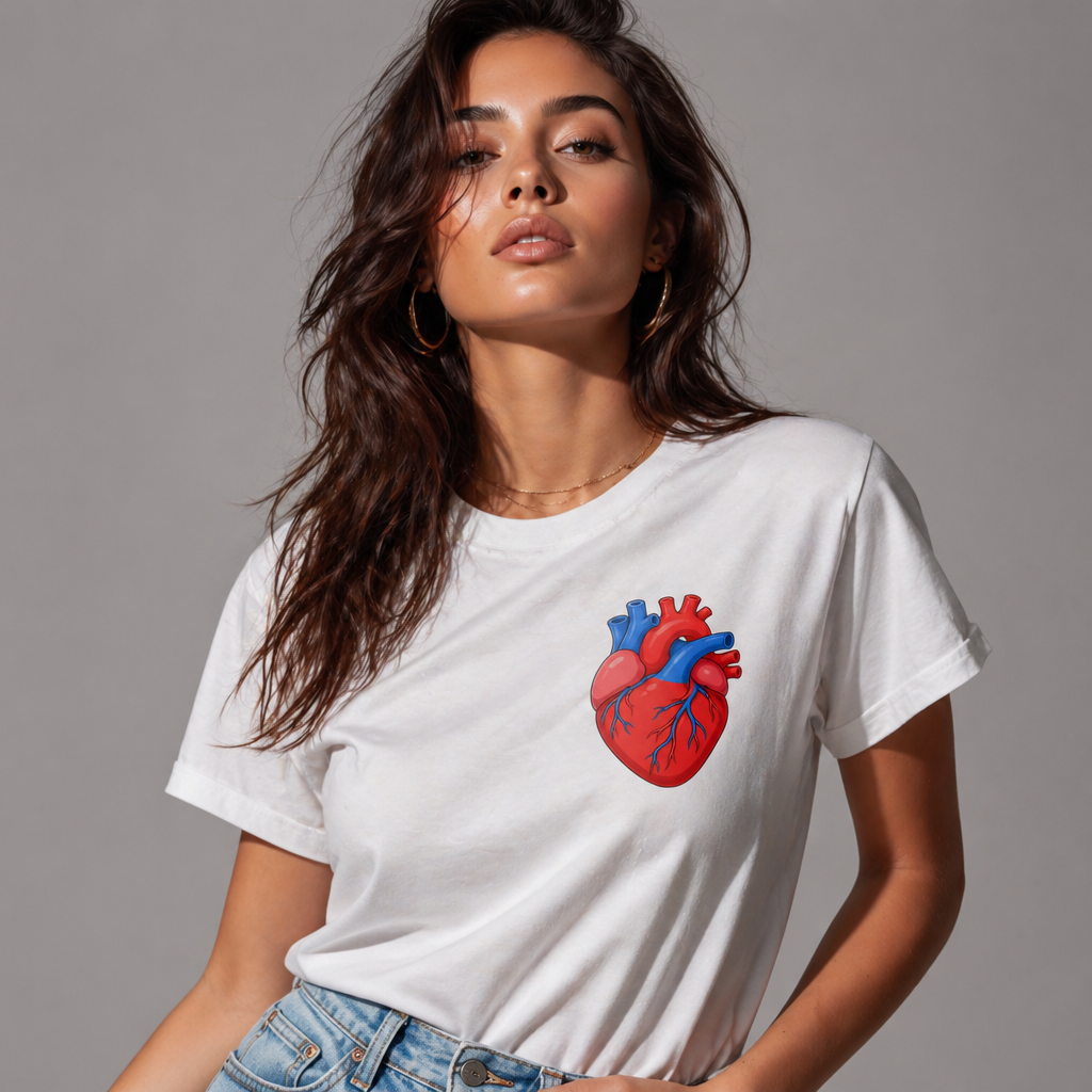 Anatomical Heart Chest Pocket T Shirt Red Blue Heart Tee Medical Heart Graphic Shirt