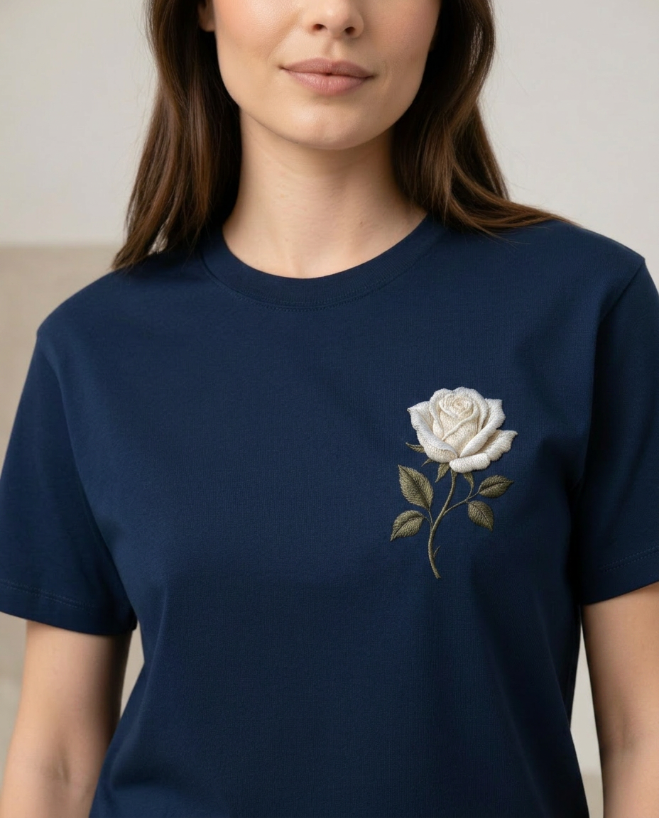 White Rose Chest T Shirt Minimal Floral Tee Rose Graphic Shirt Aesthetic Flower Shirt Simple Botanical Tee Unisex
