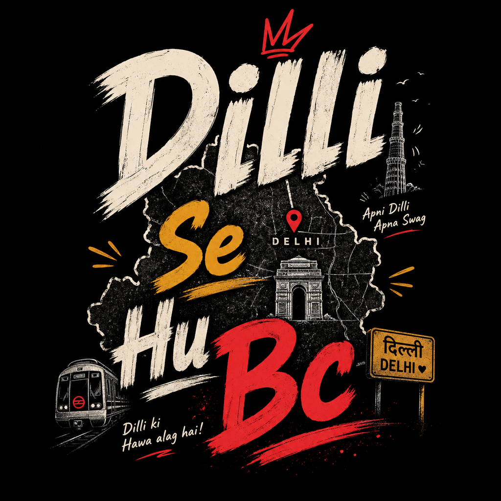Dilli Se Hum BC T-Shirt, Delhi skyline, Hindi typography