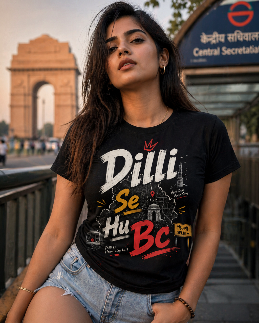 Dilli Se Hum BC T-Shirt, Delhi skyline, Hindi typography