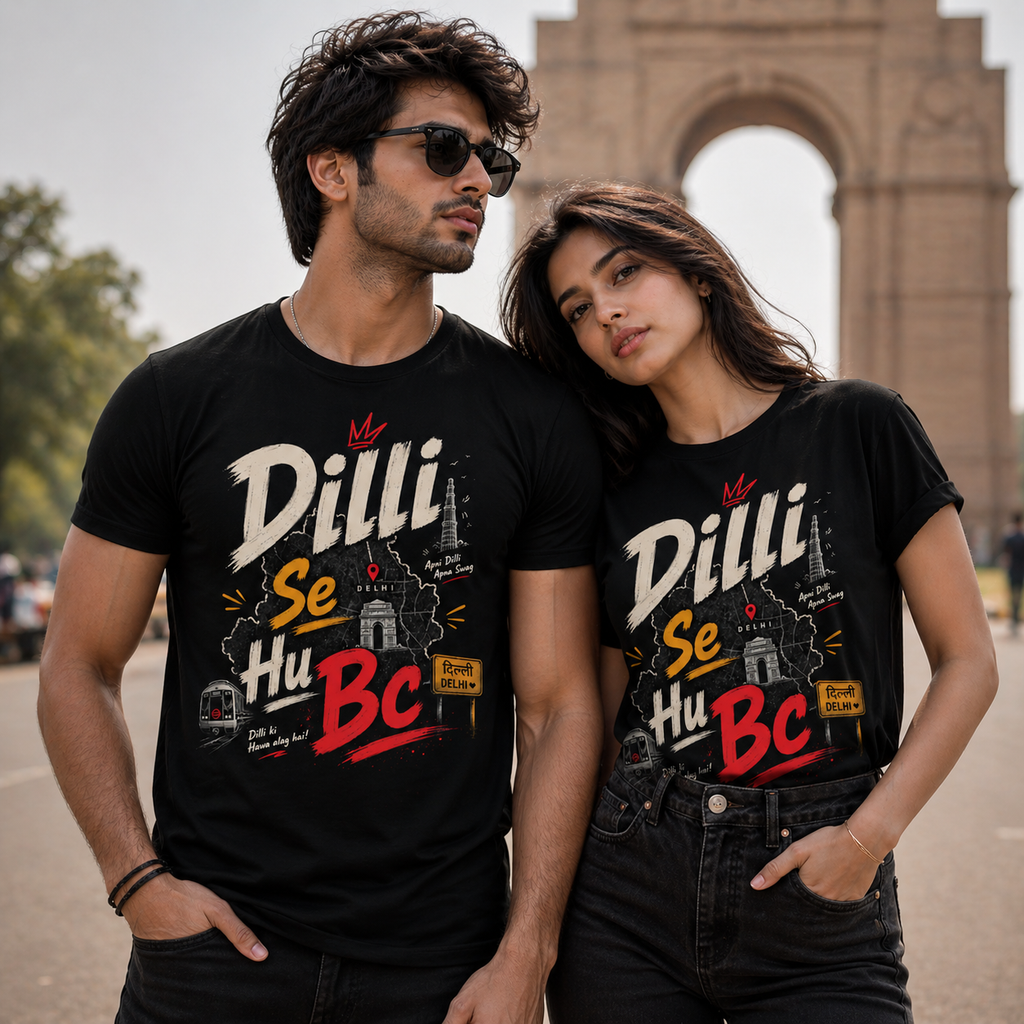Dilli Se Hum BC T-Shirt, Delhi skyline, Hindi typography