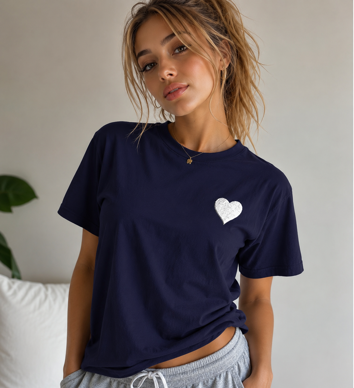 Heart Embroidered T‑Shirt