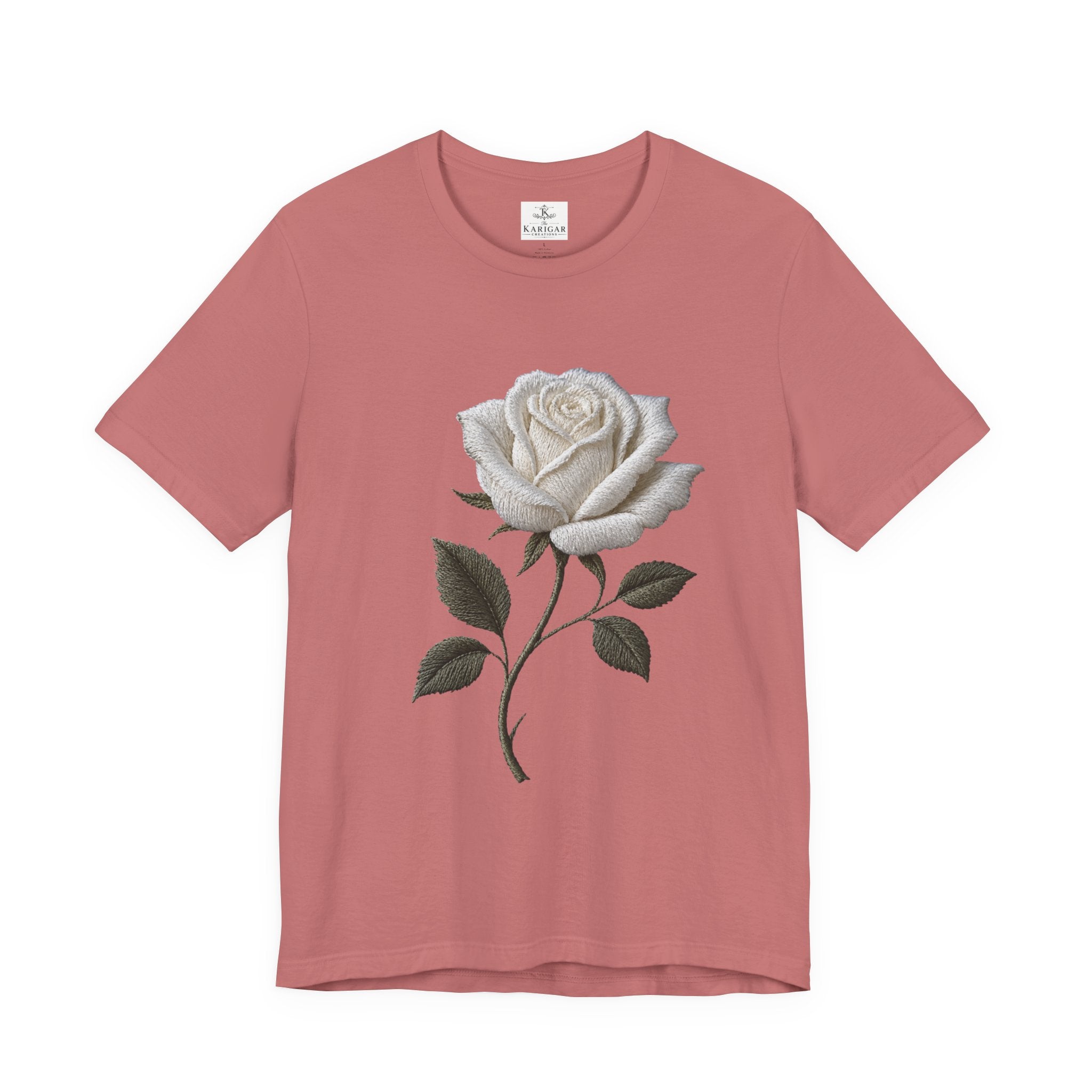 White Rose T-Shirt – Minimalist Floral Graphic Tee, Vintage Botanical Aesthetic Shirt, Grayscale Flower Unisex Graphic Tee