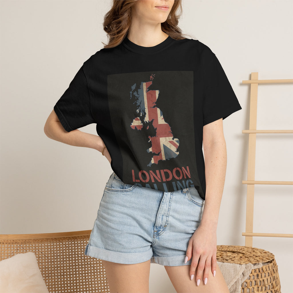 London Calling T-Shirt – UK Map Graphic Tee, Union Jack Vintage Shirt, British Streetwear Unisex Graphic Tee