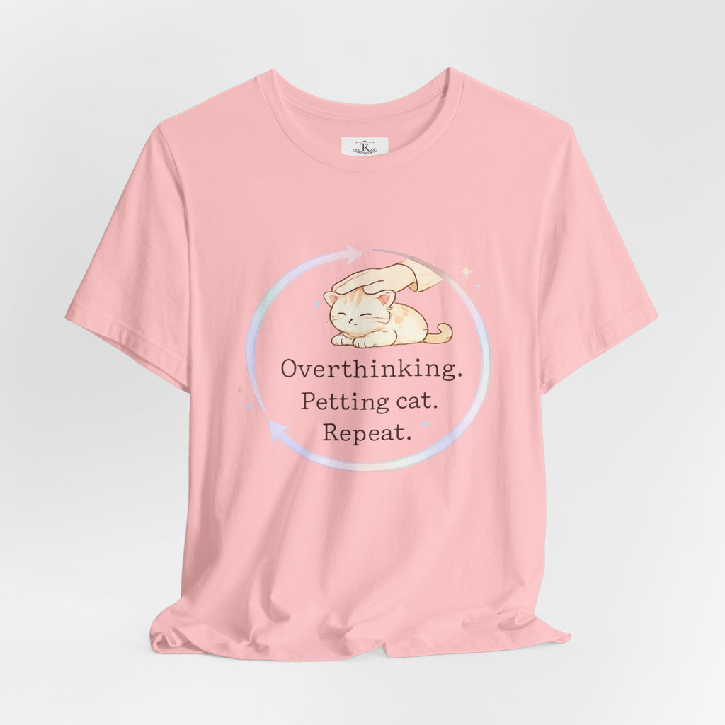 Funny Cat Lover Shirt Overthinking Petting Cat Repeat Cute Sleeping Cat Tee Gift for Cat Lovers