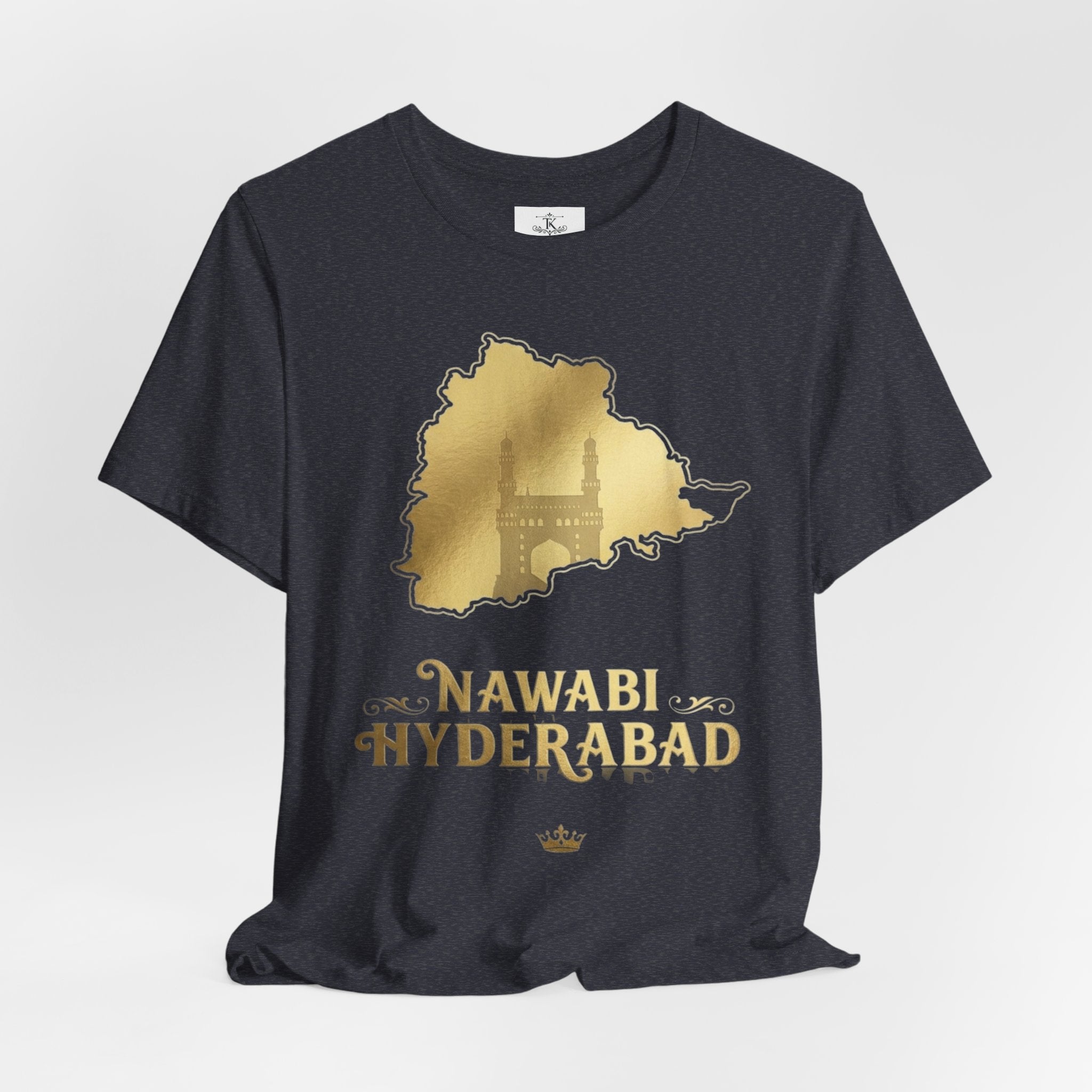 Nawabi Hyderabad T-Shirt Gold Map Graphic Tee Hyderabad Shirt Charminar Design Telangana Pride Unisex Gift
