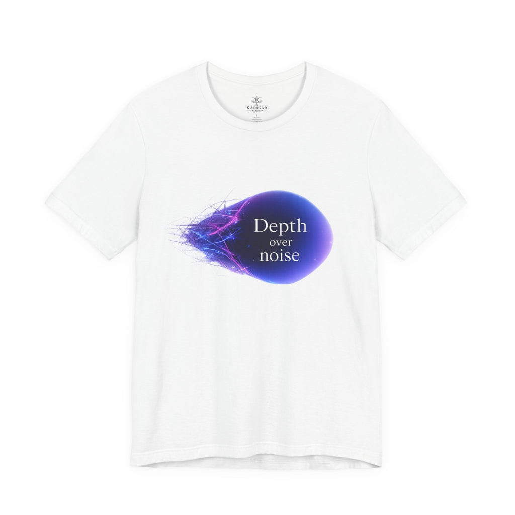 Depth Over Noise T-Shirt – Abstract Soundwave Graphic Tee, Minimalist Quote Shirt, Purple Blue Aesthetic Streetwear Unisex Graphic Tee