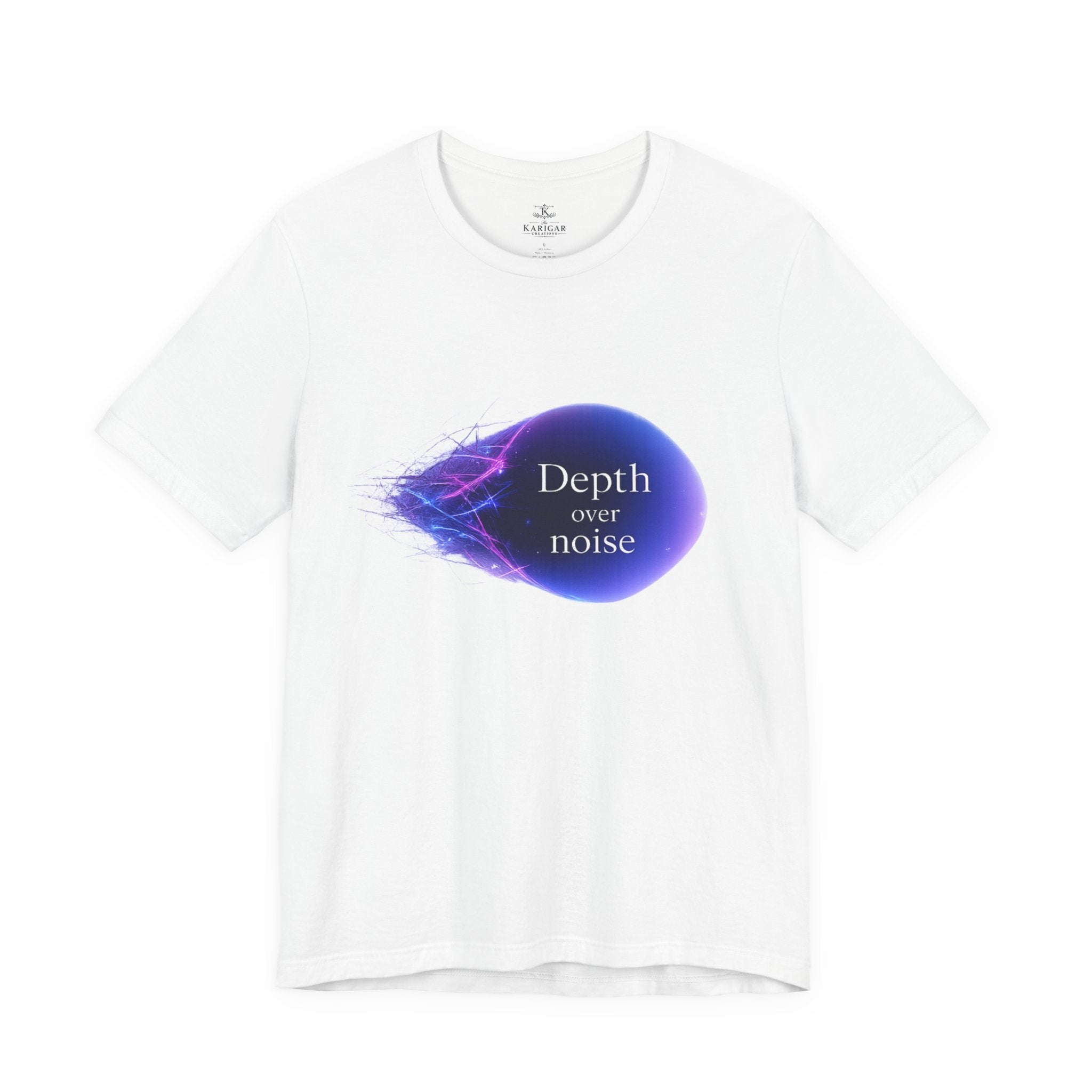 Depth Over Noise T-Shirt – Abstract Soundwave Graphic Tee, Minimalist Quote Shirt, Purple Blue Aesthetic Streetwear Unisex Graphic Tee