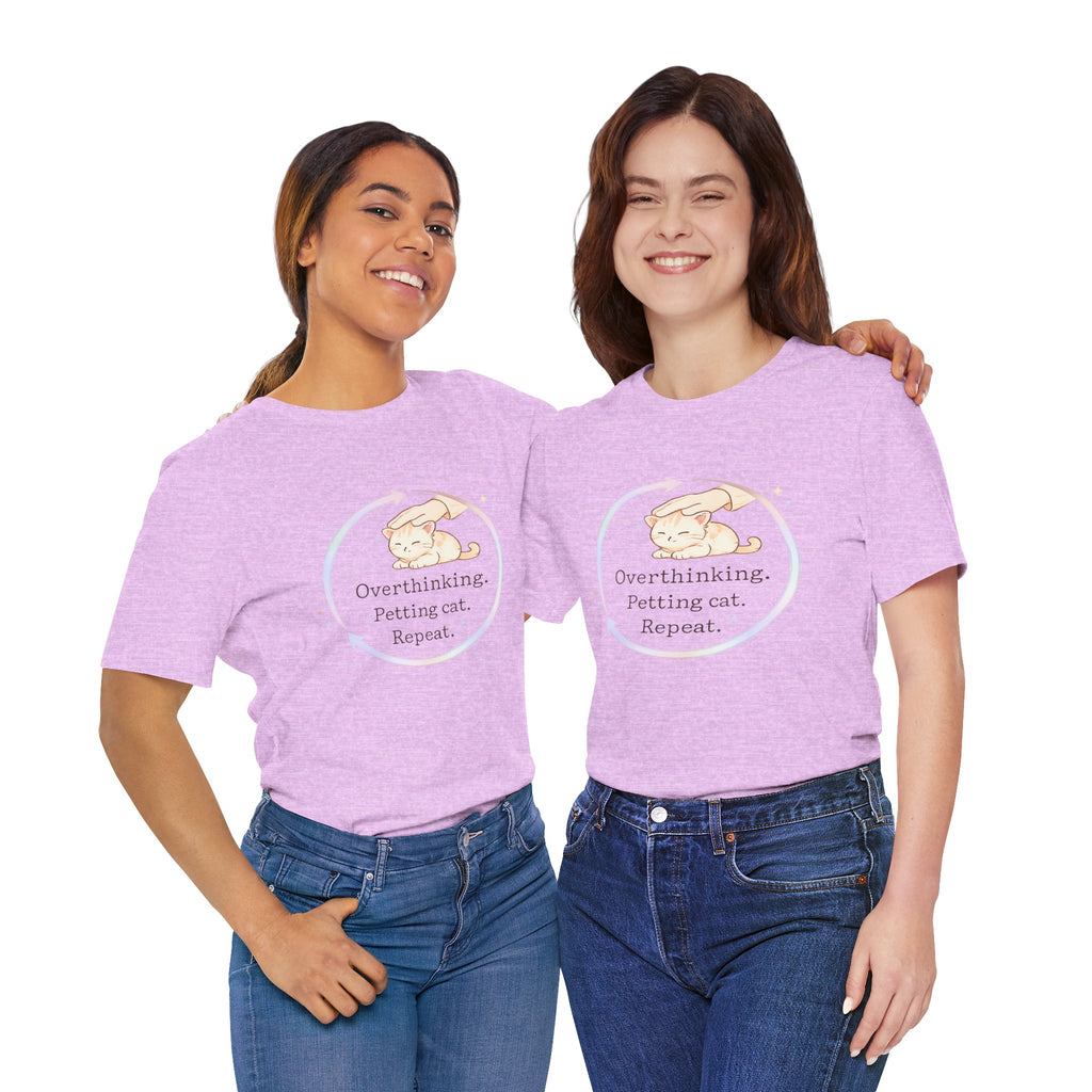 Funny Cat Lover Shirt Overthinking Petting Cat Repeat Cute Sleeping Cat Tee Gift for Cat Lovers