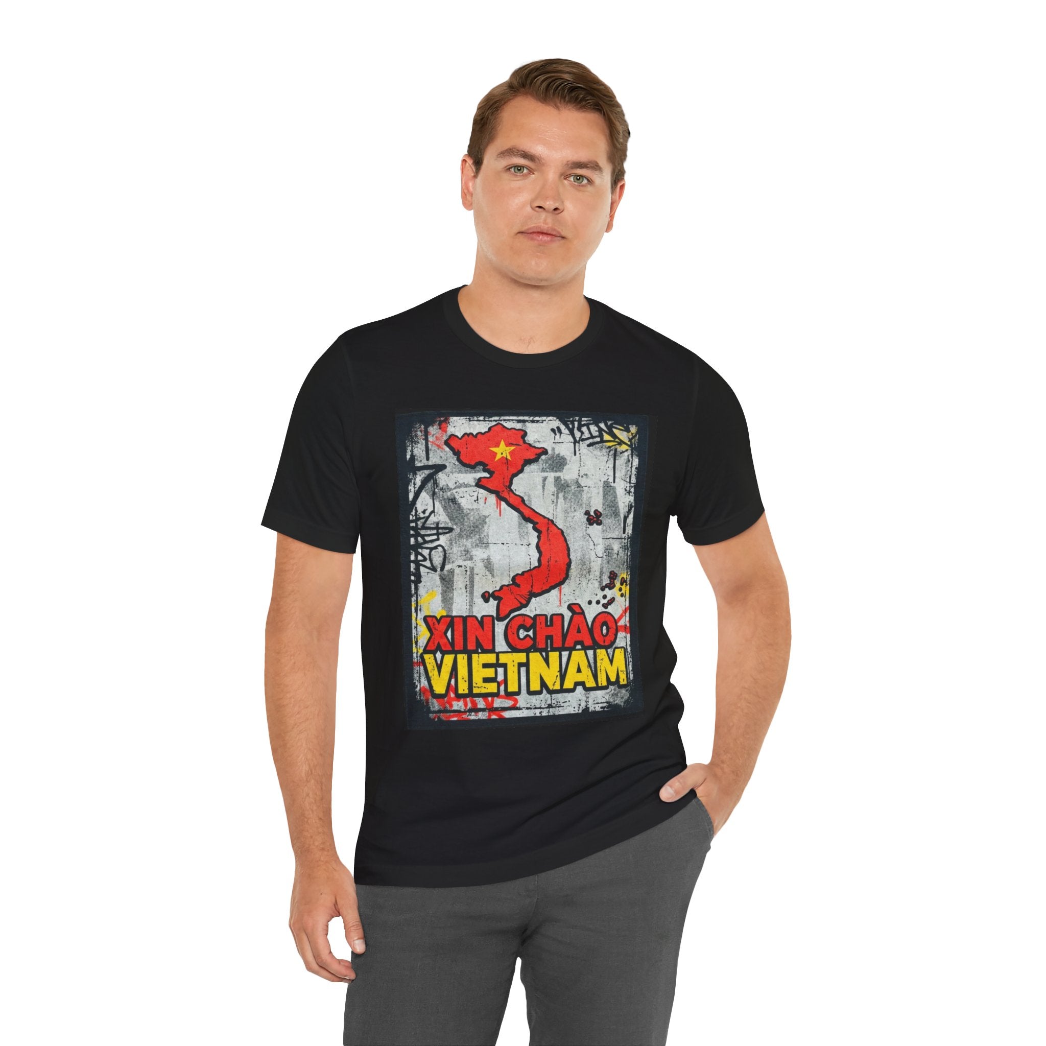 Xin Chao Vietnam T-Shirt Vietnam Map Graffiti Design Asian Travel Tee Vietnam Shirt Streetwear Graphic Unisex Gift