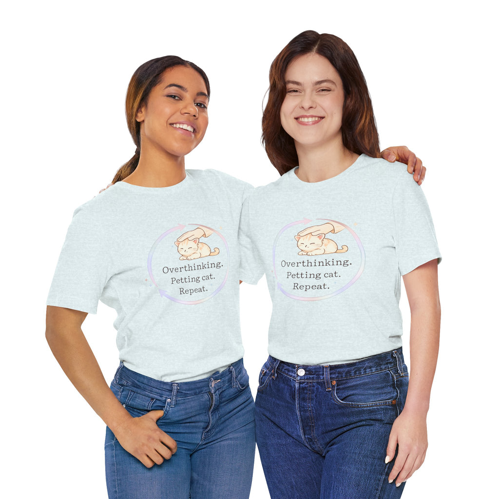 Funny Cat Lover Shirt Overthinking Petting Cat Repeat Cute Sleeping Cat Tee Gift for Cat Lovers