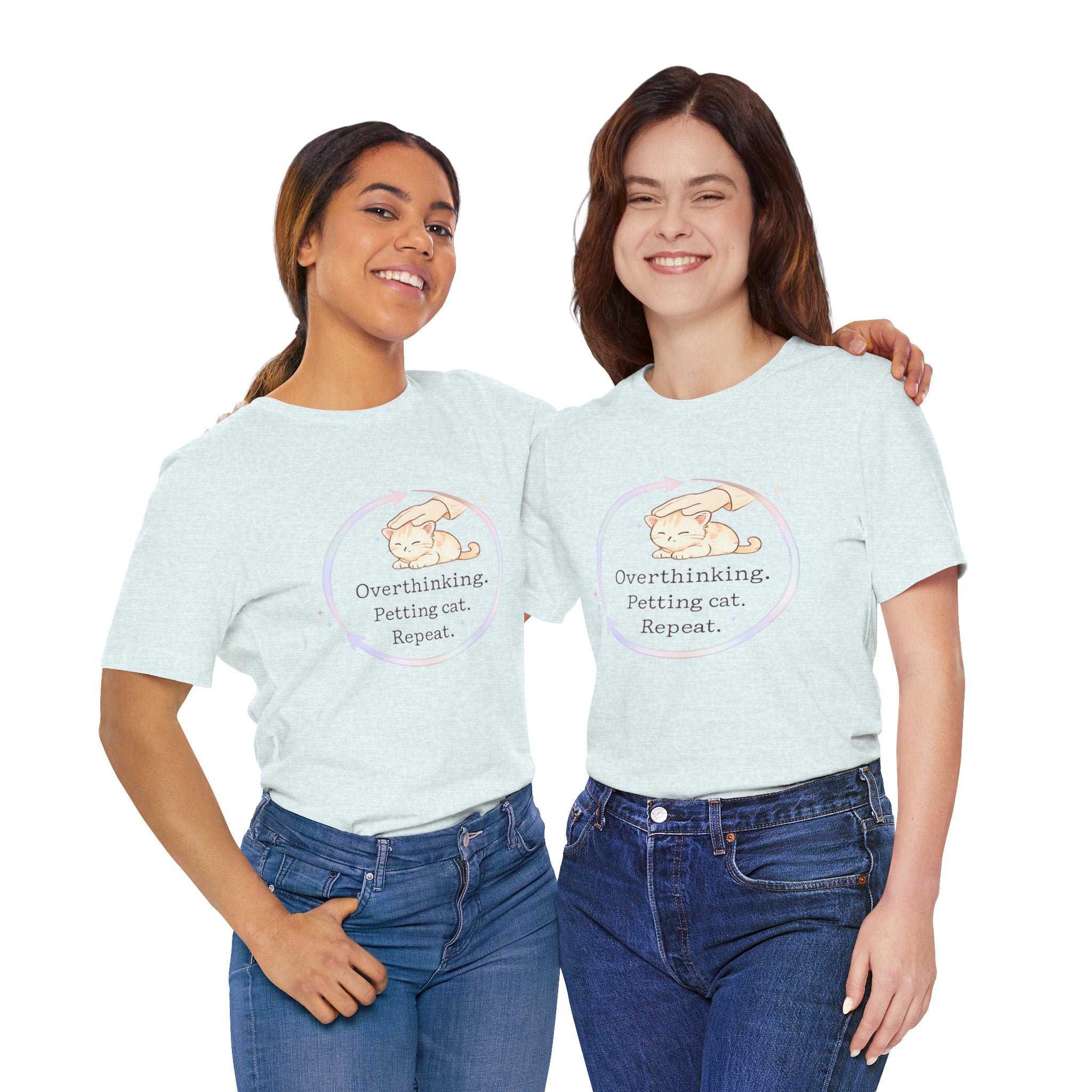 Funny Cat Lover Shirt Overthinking Petting Cat Repeat Cute Sleeping Cat Tee Gift for Cat Lovers