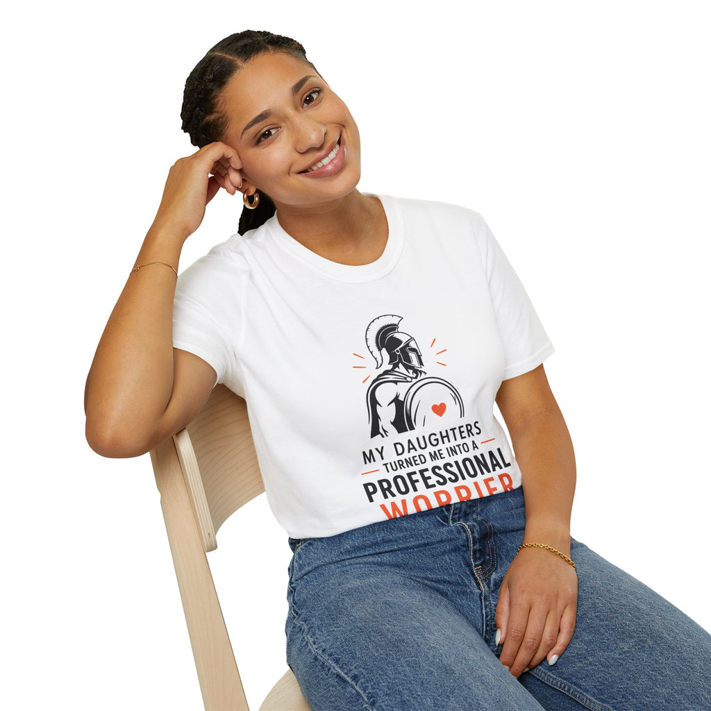 Dad T-Shirt — “My Daughters Turned Me Into a Professional Worrier” Spartan Design