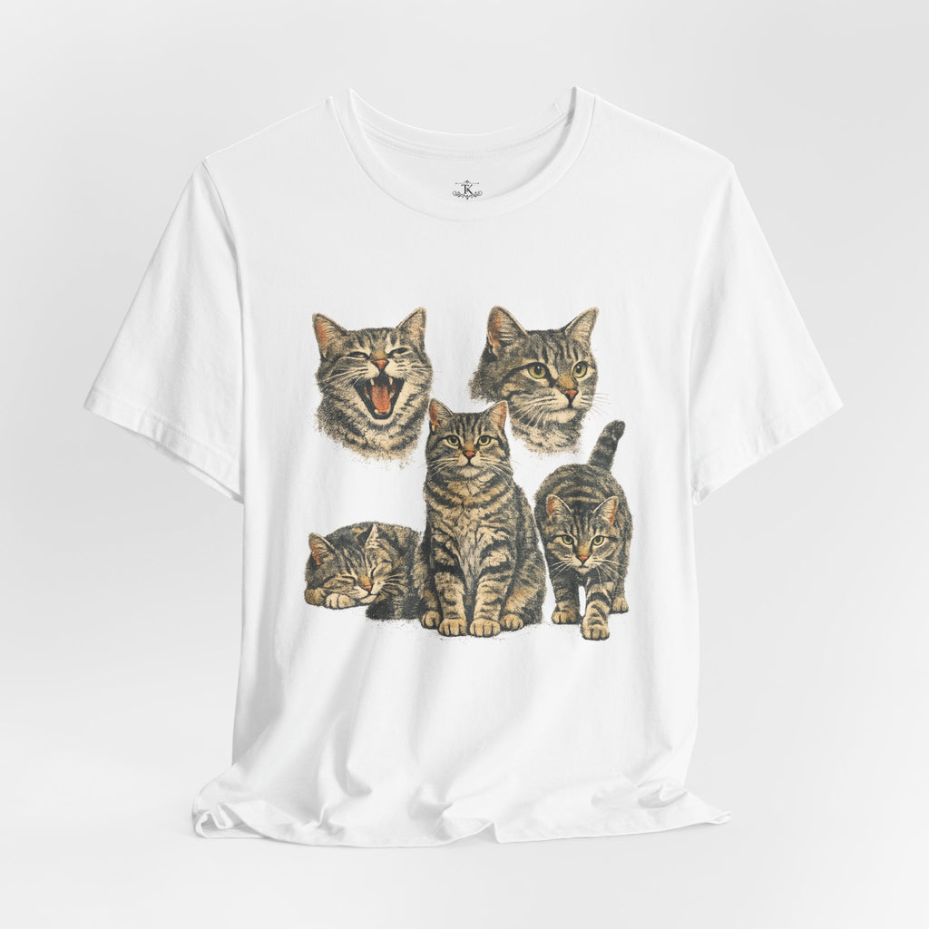 Tabby Cat Faces T-Shirt – Cute Cat Expressions Graphic Tee, Minimalist Kitty Illustration Shirt, Aesthetic Cat Lover Unisex Tee