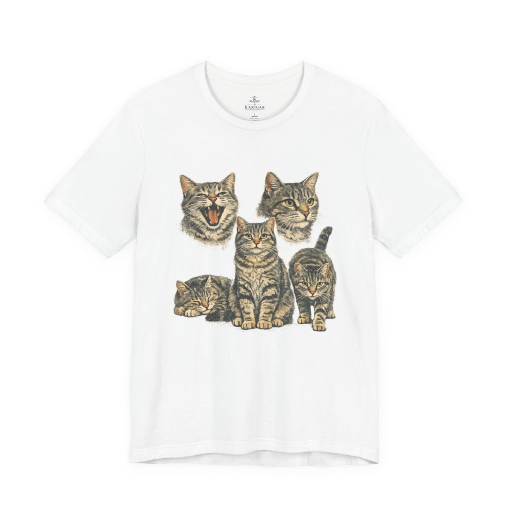 Tabby Cat Faces T-Shirt – Cute Cat Expressions Graphic Tee, Minimalist Kitty Illustration Shirt, Aesthetic Cat Lover Unisex Tee