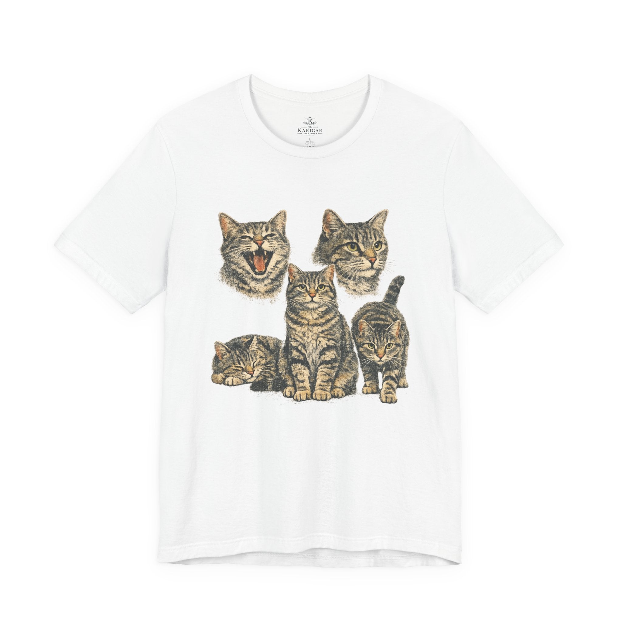 Tabby Cat Faces T-Shirt – Cute Cat Expressions Graphic Tee, Minimalist Kitty Illustration Shirt, Aesthetic Cat Lover Unisex Tee