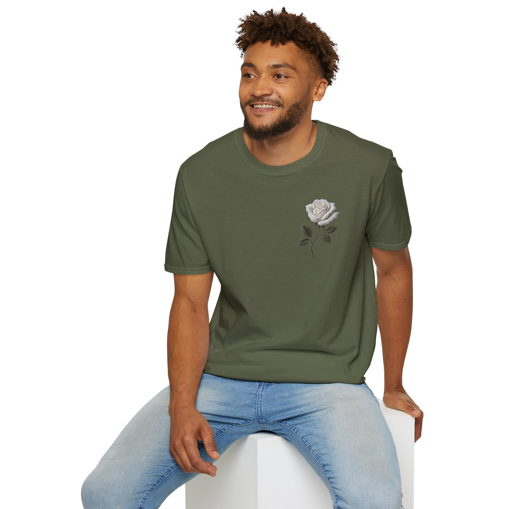 White Rose Chest T Shirt Minimal Floral Tee Rose Graphic Shirt Aesthetic Flower Shirt Simple Botanical Tee Unisex