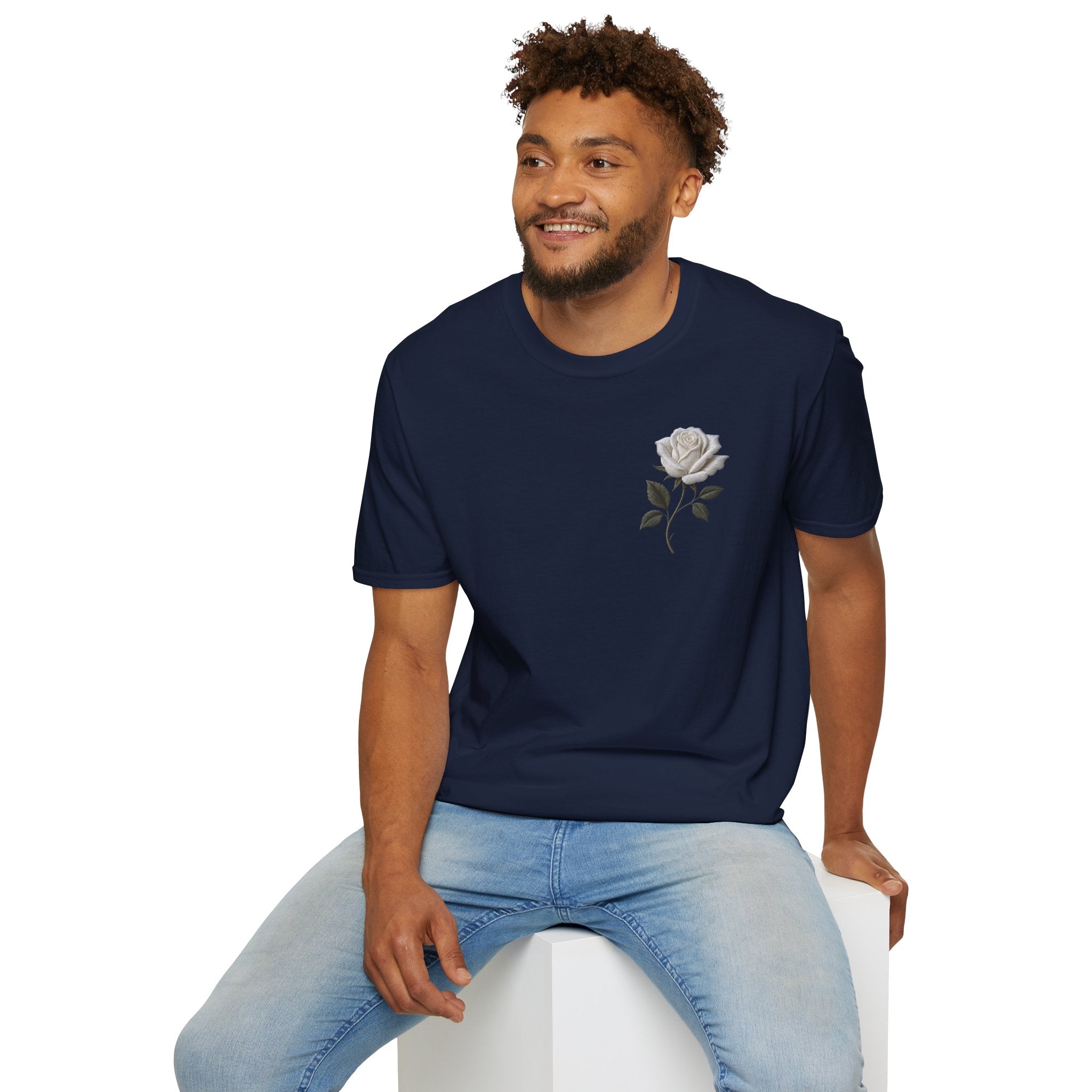 White Rose Chest T Shirt Minimal Floral Tee Rose Graphic Shirt Aesthetic Flower Shirt Simple Botanical Tee Unisex