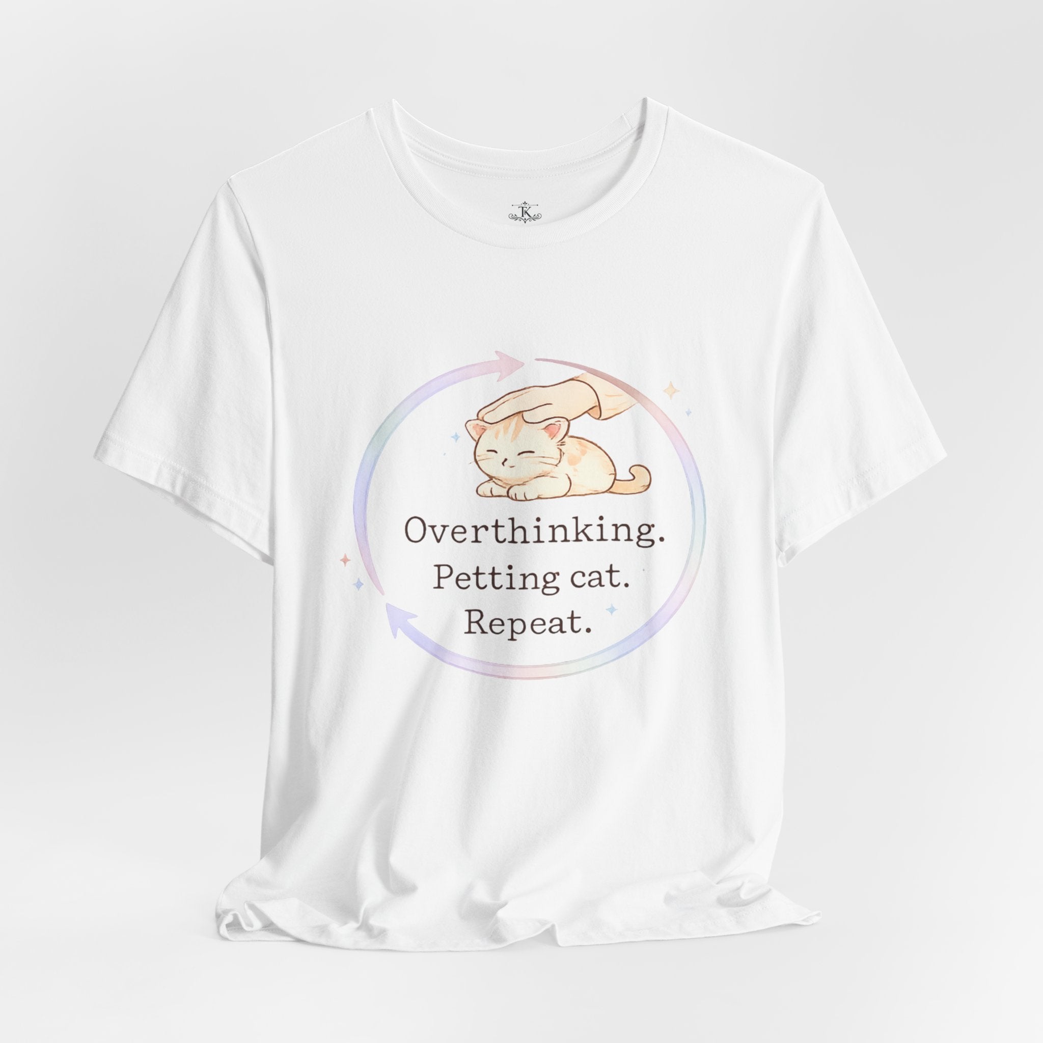 Funny Cat Lover Shirt Overthinking Petting Cat Repeat Cute Sleeping Cat Tee Gift for Cat Lovers