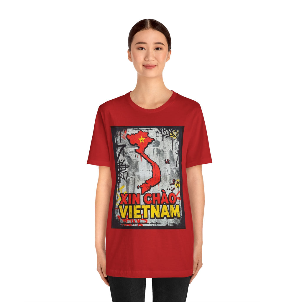 Xin Chao Vietnam T-Shirt Vietnam Map Graffiti Design Asian Travel Tee Vietnam Shirt Streetwear Graphic Unisex Gift