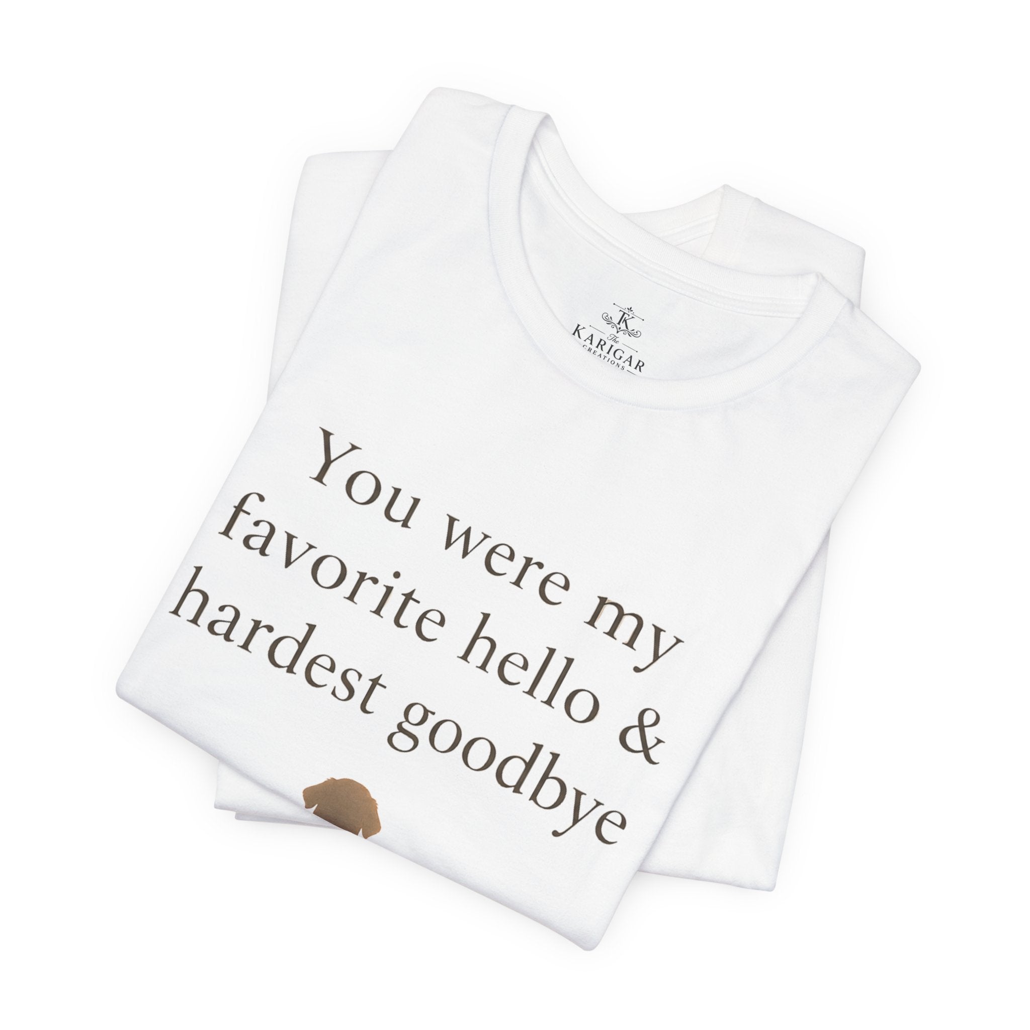 Dog Memorial T-Shirt – “Favorite Hello Hardest Goodbye” Shirt, Pet Loss Sympathy Tee, Minimalist Dog Silhouette Unisex Graphic Tee