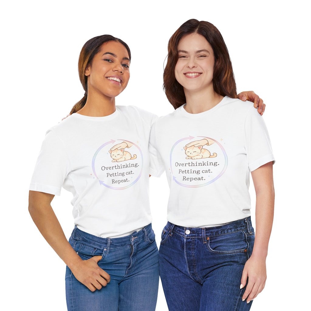 Funny Cat Lover Shirt Overthinking Petting Cat Repeat Cute Sleeping Cat Tee Gift for Cat Lovers