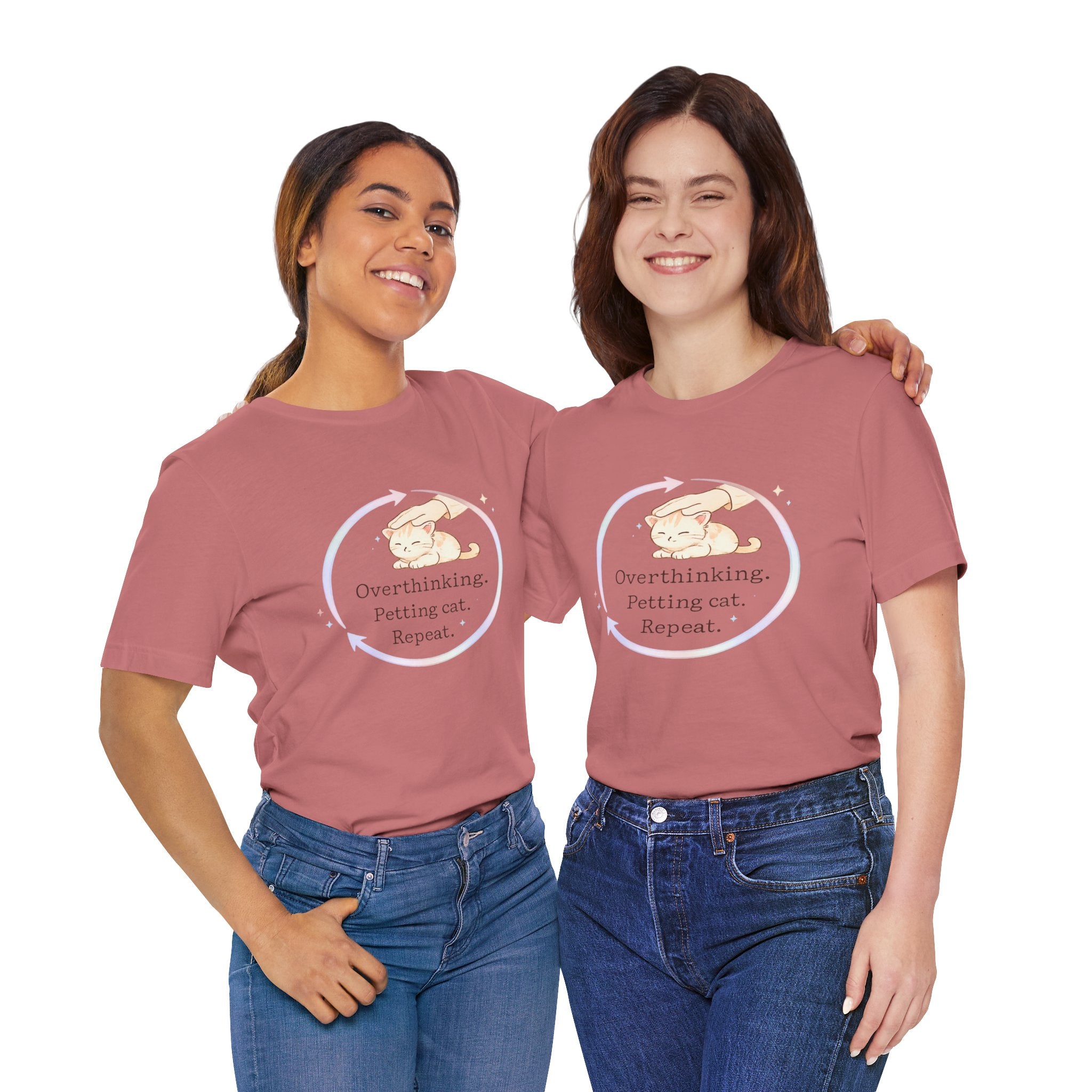 Funny Cat Lover Shirt Overthinking Petting Cat Repeat Cute Sleeping Cat Tee Gift for Cat Lovers