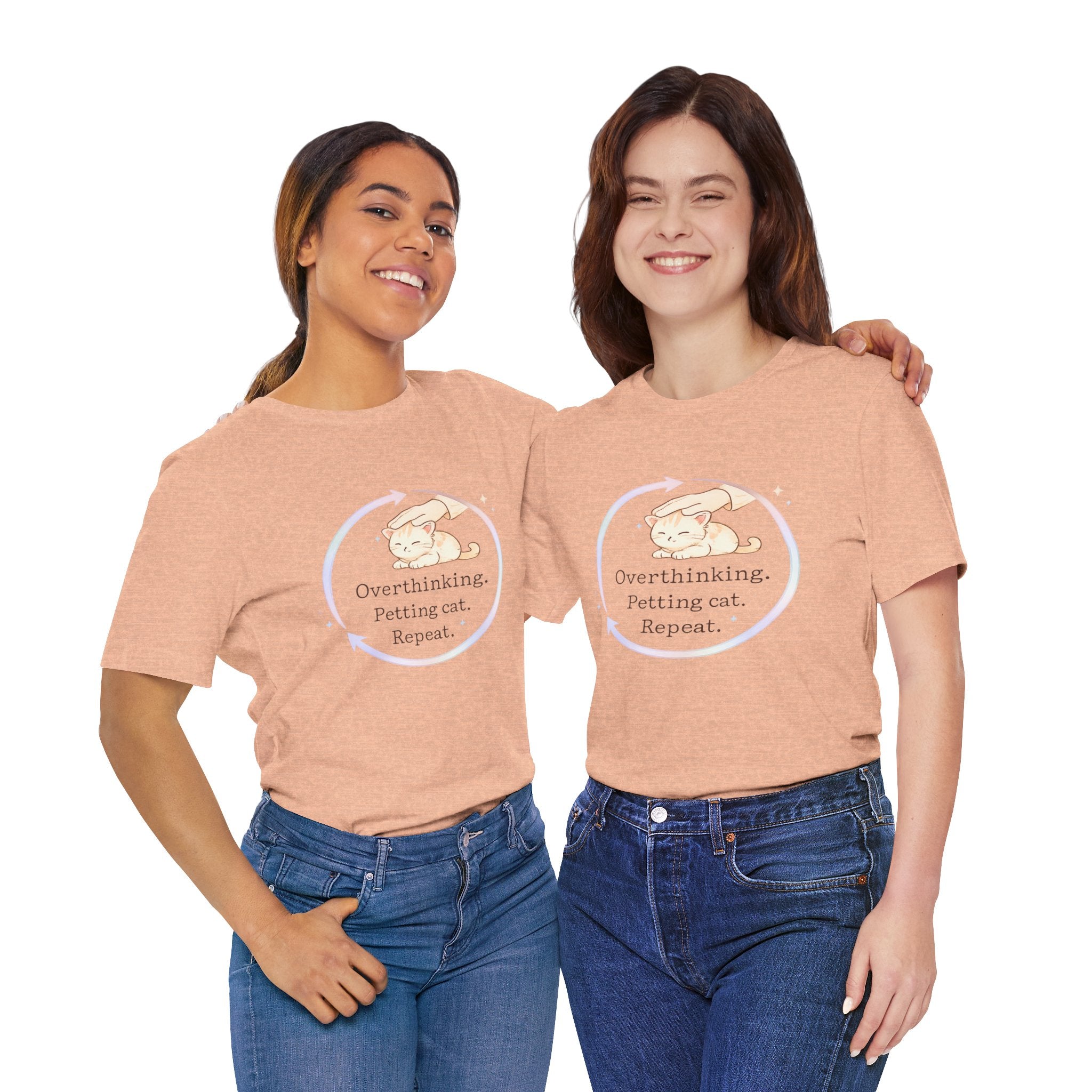 Funny Cat Lover Shirt Overthinking Petting Cat Repeat Cute Sleeping Cat Tee Gift for Cat Lovers