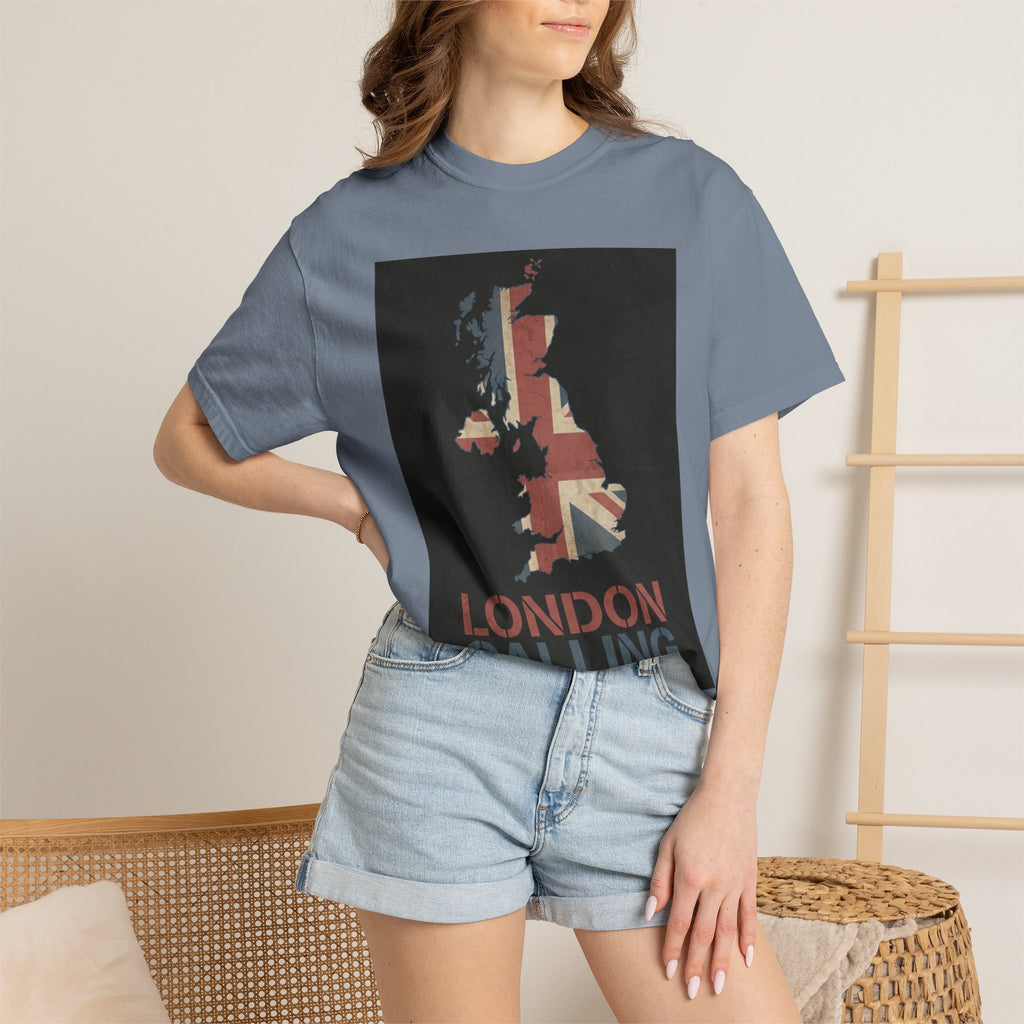 London Calling T-Shirt – UK Map Graphic Tee, Union Jack Vintage Shirt, British Streetwear Unisex Graphic Tee