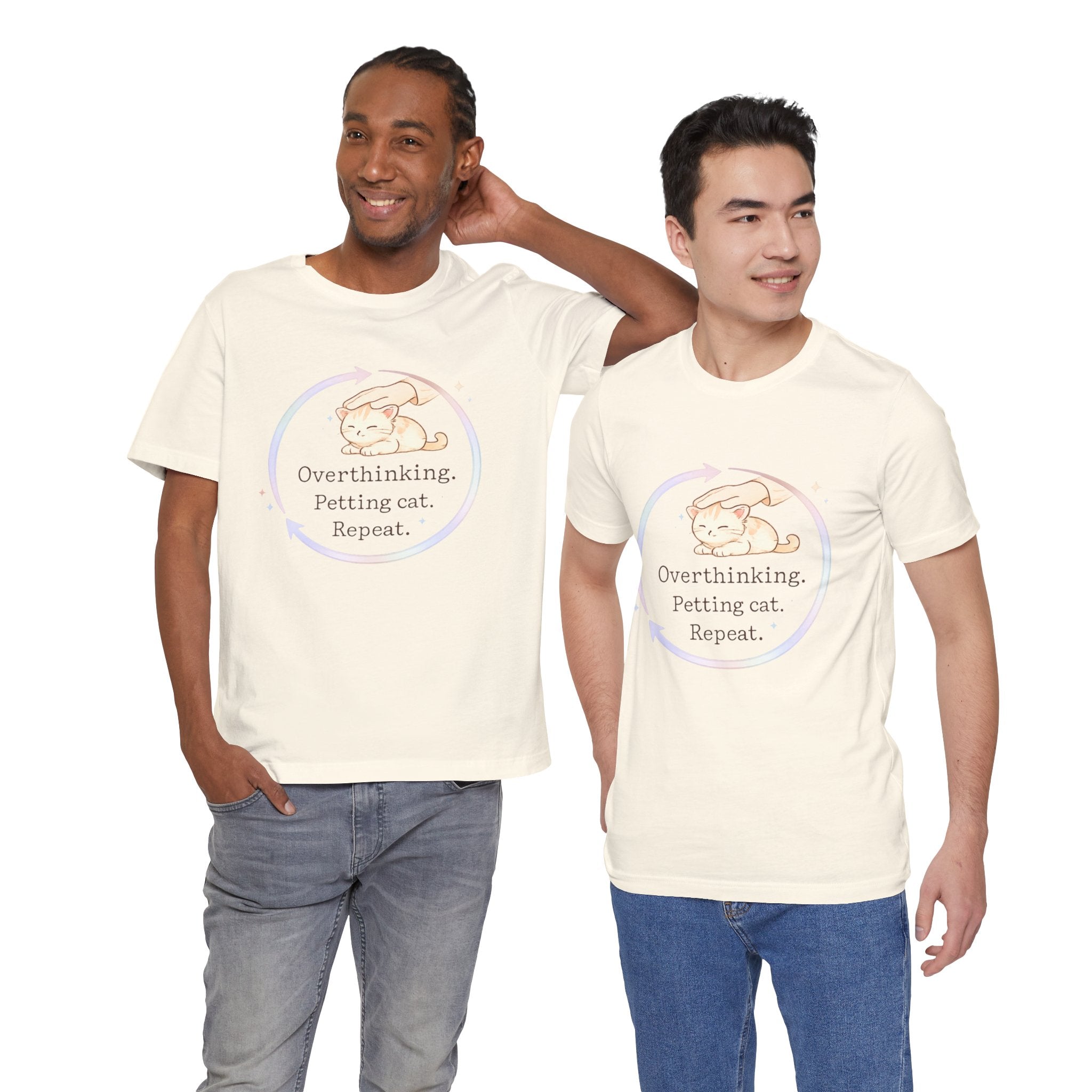 Funny Cat Lover Shirt Overthinking Petting Cat Repeat Cute Sleeping Cat Tee Gift for Cat Lovers