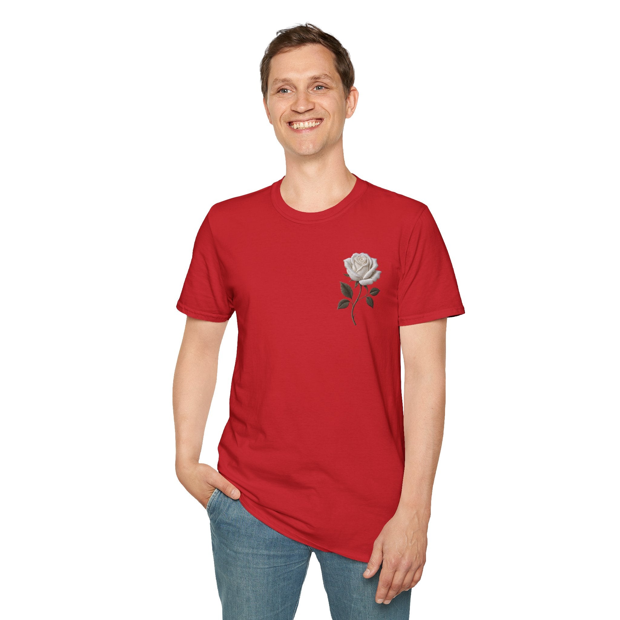 White Rose Chest T Shirt Minimal Floral Tee Rose Graphic Shirt Aesthetic Flower Shirt Simple Botanical Tee Unisex