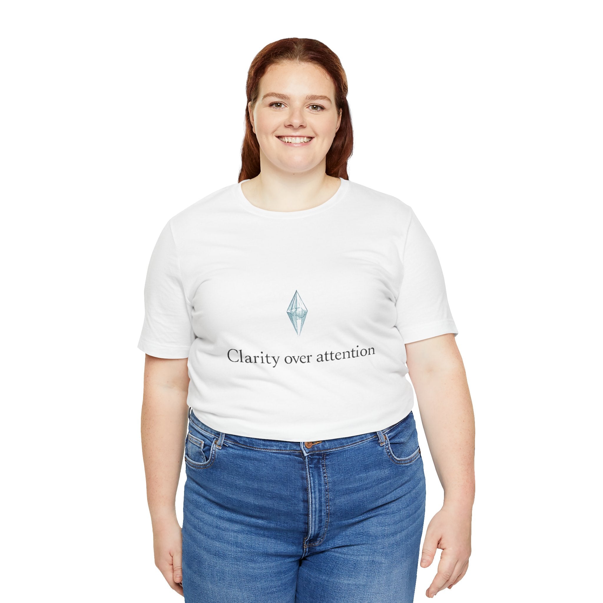 Clarity Over Attention T-Shirt – Minimalist Quote Shirt, Crystal Typography Tee, Mindfulness Aesthetic Streetwear Unisex Graphic Tee