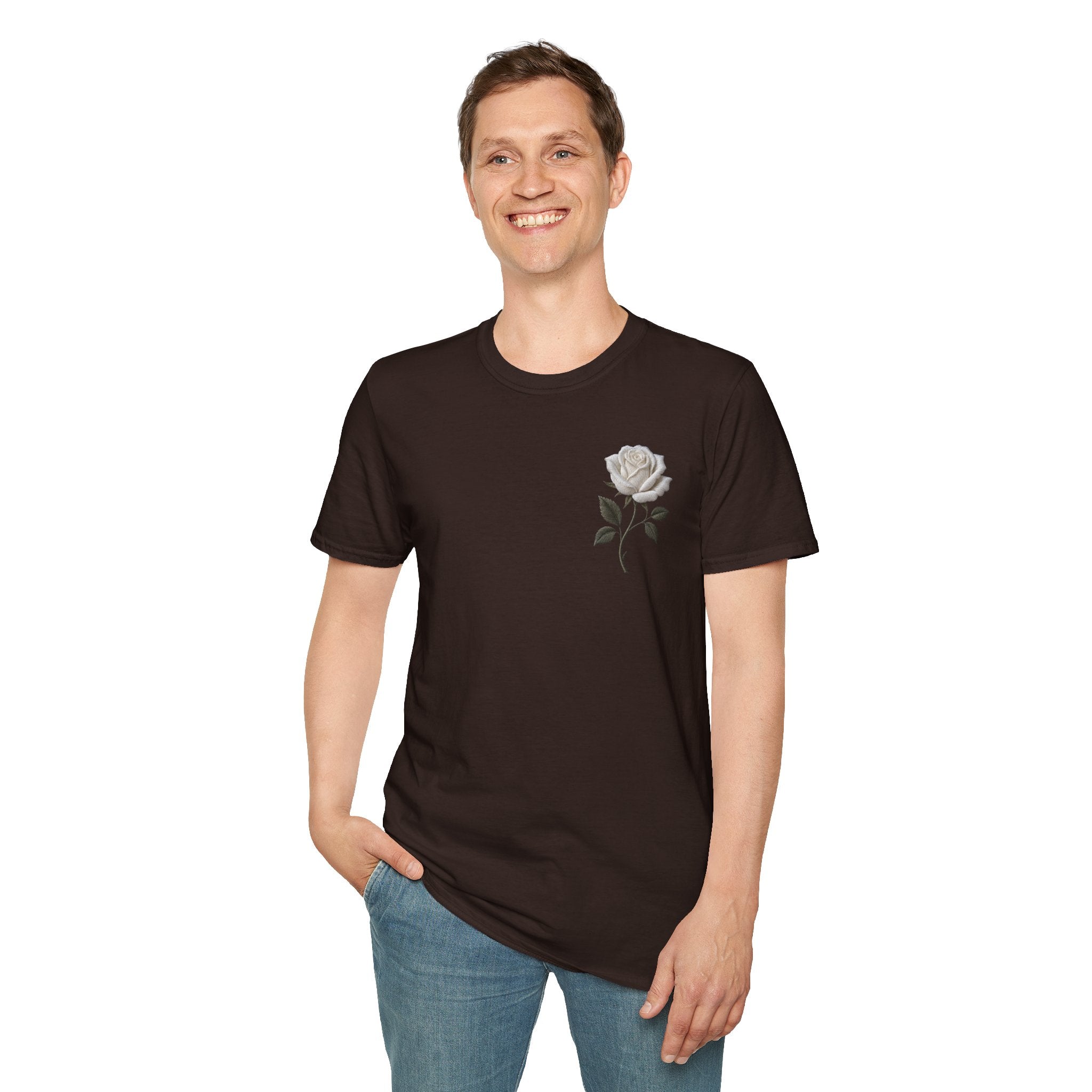 White Rose Chest T Shirt Minimal Floral Tee Rose Graphic Shirt Aesthetic Flower Shirt Simple Botanical Tee Unisex