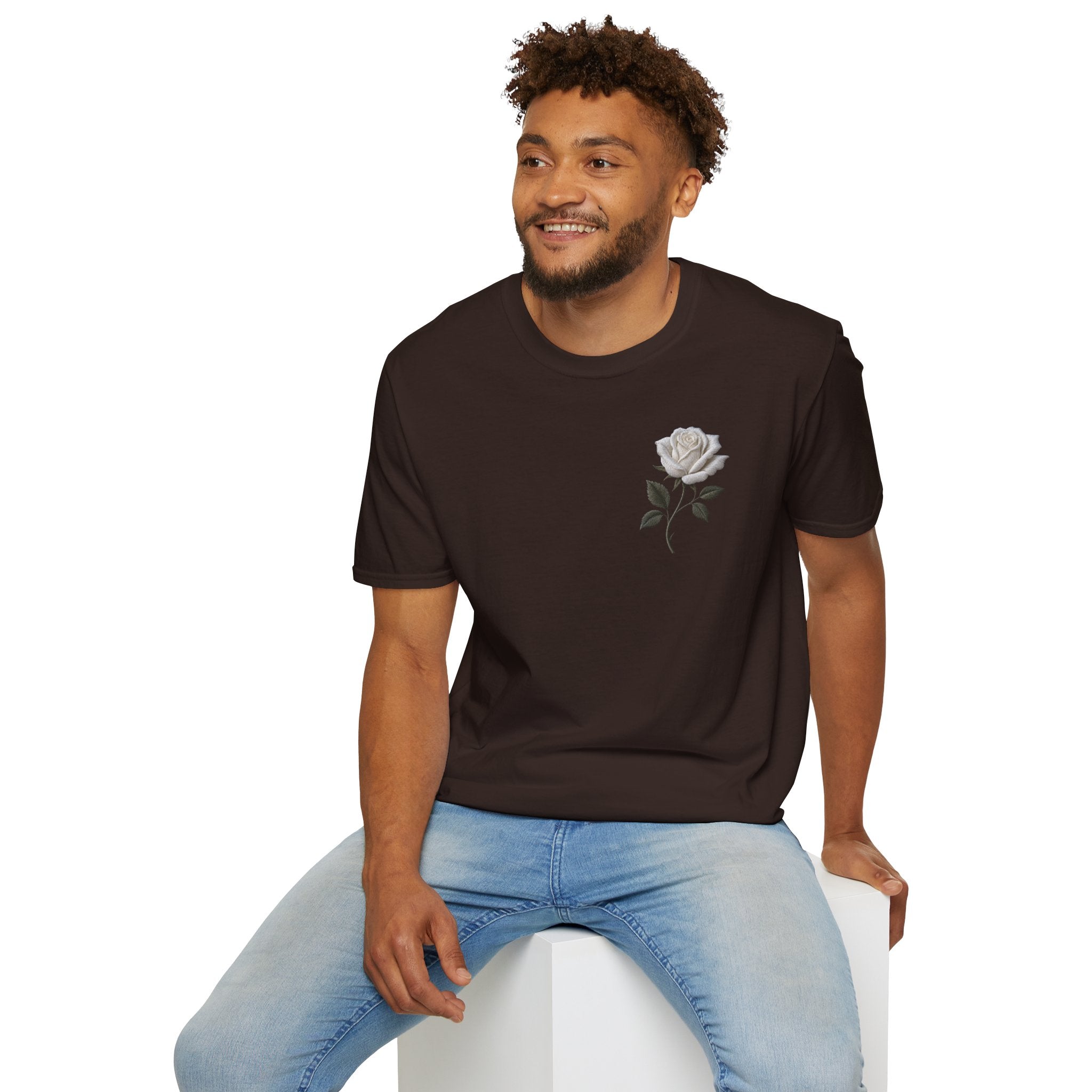 White Rose Chest T Shirt Minimal Floral Tee Rose Graphic Shirt Aesthetic Flower Shirt Simple Botanical Tee Unisex