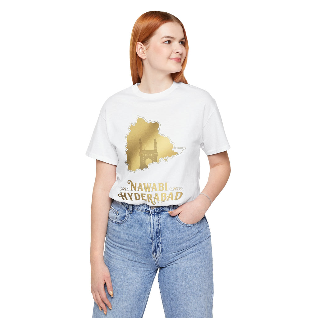 Nawabi Hyderabad T-Shirt Gold Map Graphic Tee Hyderabad Shirt Charminar Design Telangana Pride Unisex Gift