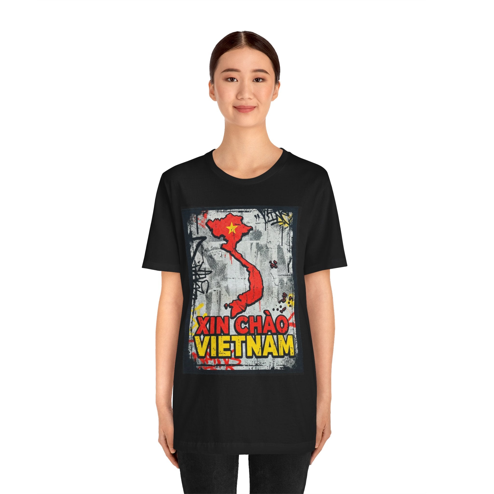 Xin Chao Vietnam T-Shirt Vietnam Map Graffiti Design Asian Travel Tee Vietnam Shirt Streetwear Graphic Unisex Gift