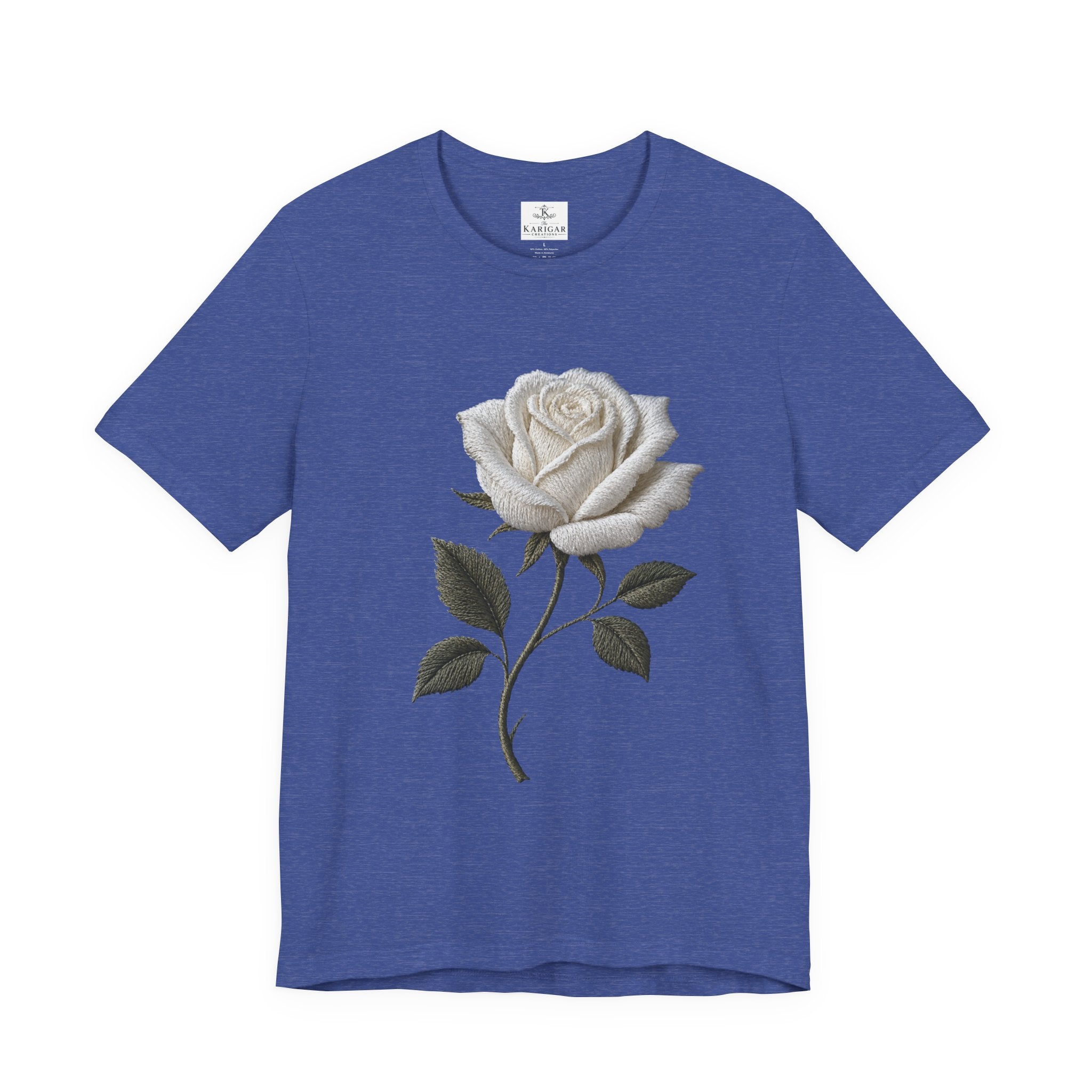 White Rose T-Shirt – Minimalist Floral Graphic Tee, Vintage Botanical Aesthetic Shirt, Grayscale Flower Unisex Graphic Tee