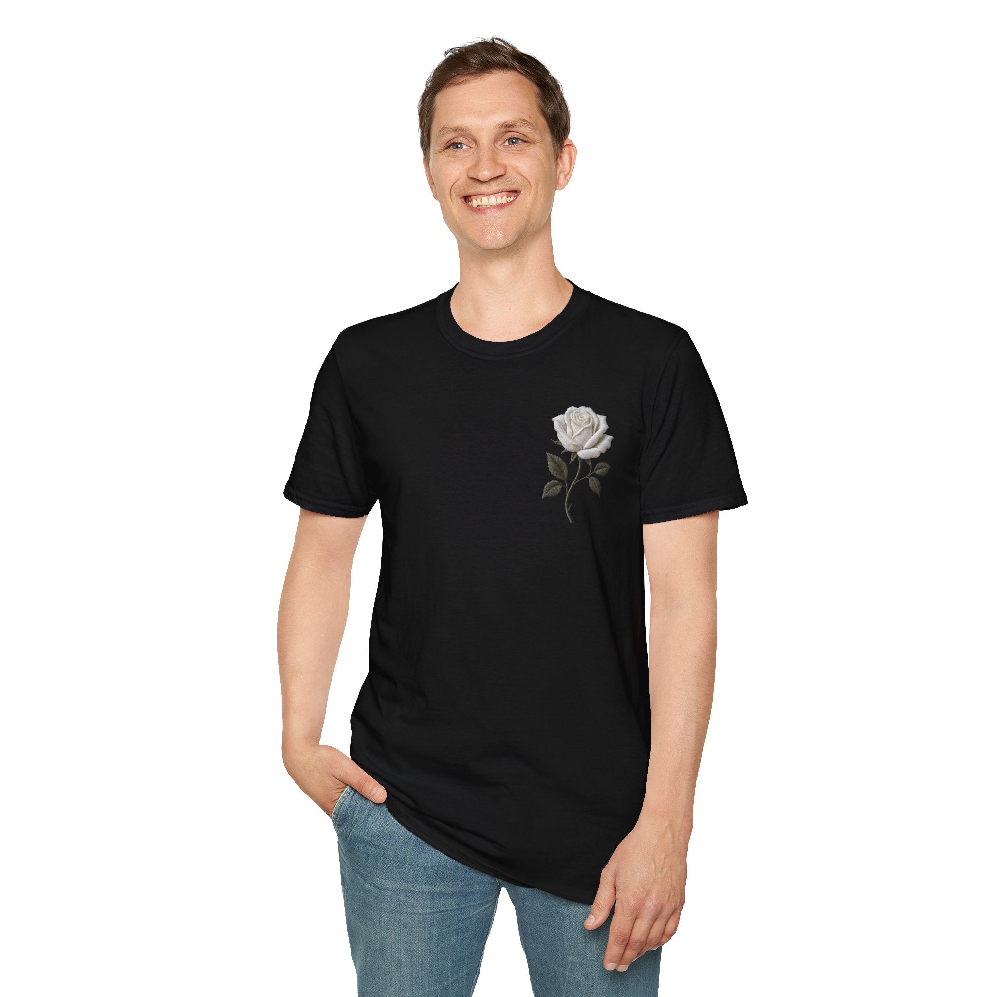 White Rose Chest T Shirt Minimal Floral Tee Rose Graphic Shirt Aesthetic Flower Shirt Simple Botanical Tee Unisex