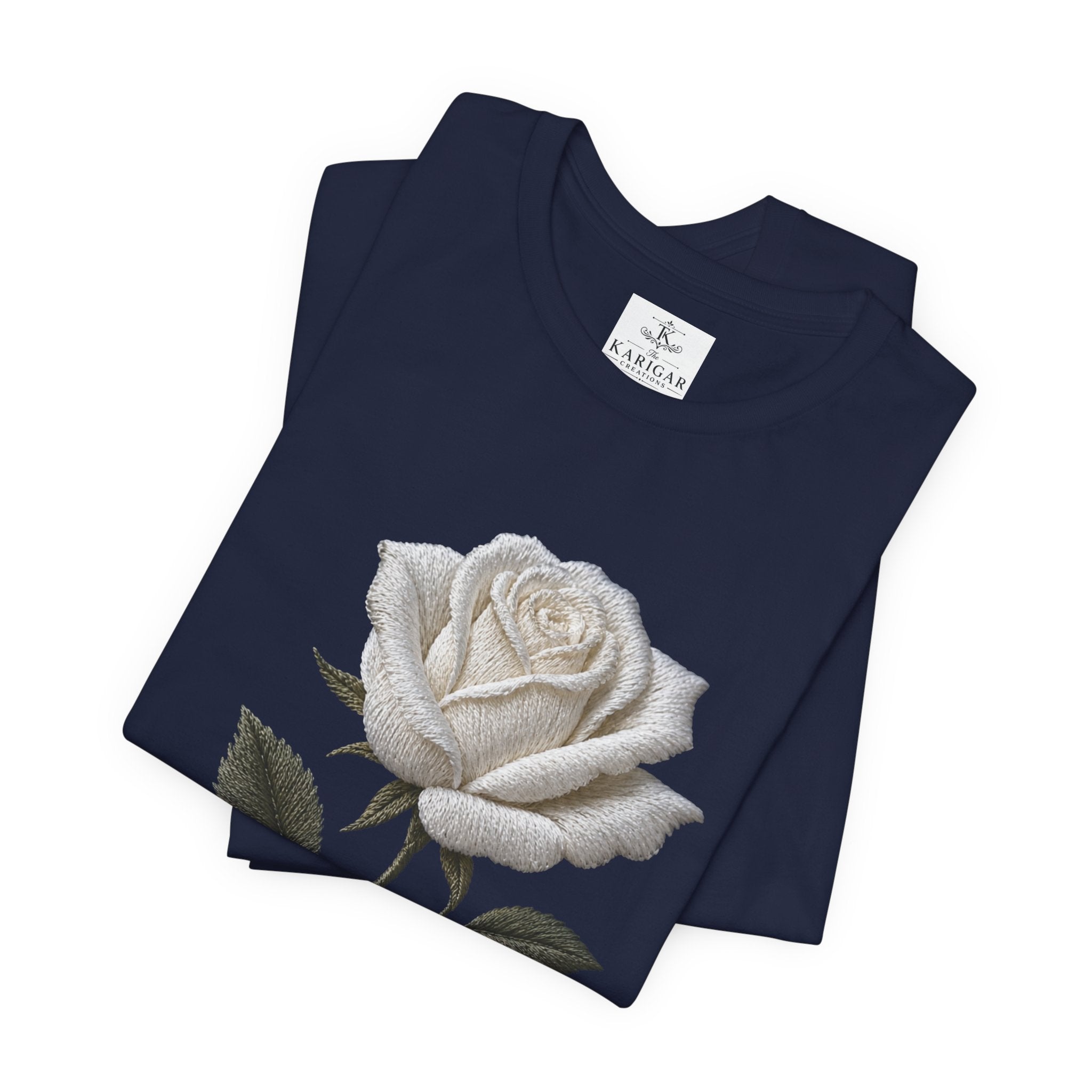 White Rose T-Shirt – Minimalist Floral Graphic Tee, Vintage Botanical Aesthetic Shirt, Grayscale Flower Unisex Graphic Tee