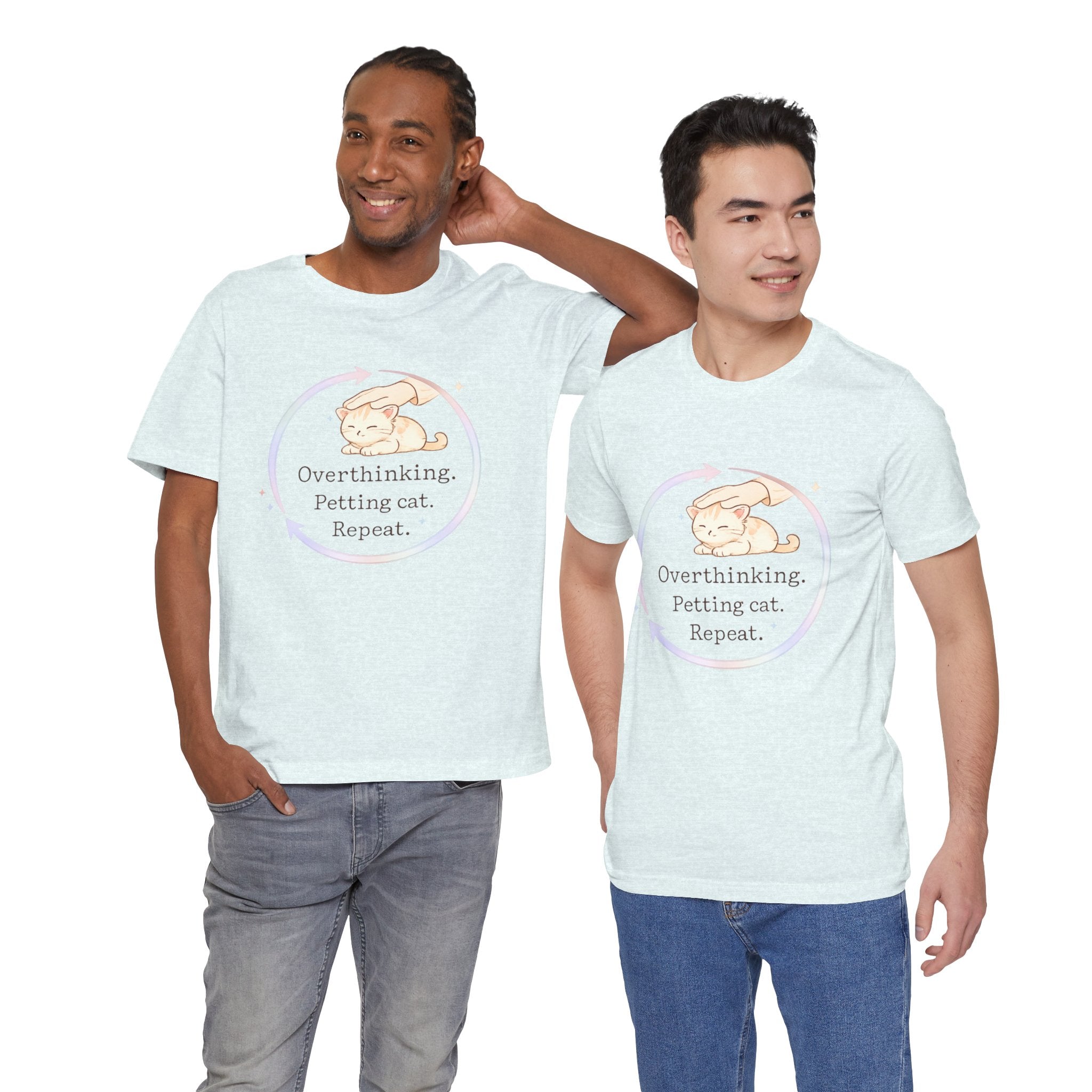 Funny Cat Lover Shirt Overthinking Petting Cat Repeat Cute Sleeping Cat Tee Gift for Cat Lovers