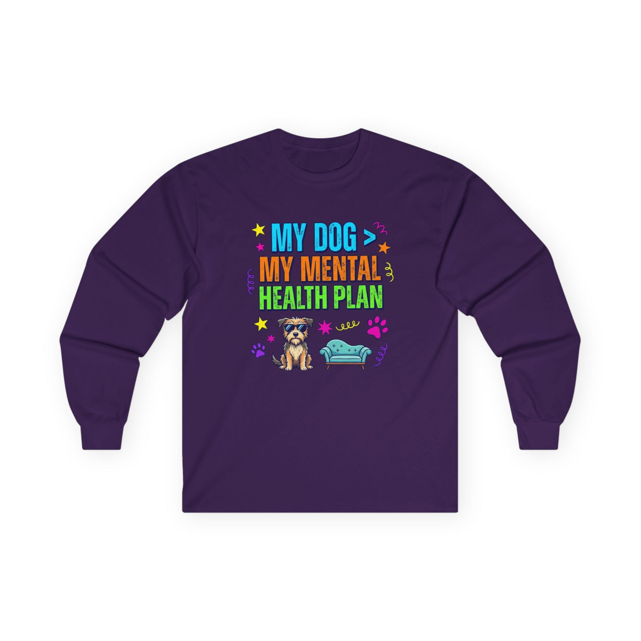 My Dog My Mental Health Plan Long Sleeve Tee Dog Lover Shirt Cute Dog Therapy Shirt Pet Lover Gift Funny Dog Shirt